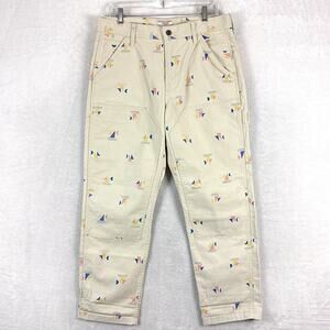 Wallace & Barnes Pants Mens 33x32 (34x30) Ivory Sailboat AOP Double Knee Preppy